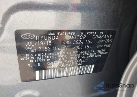 2019 Hyundai Elantra Sel/Value/Limited from USA, damaged, VIN KMHD84LFXKU744083